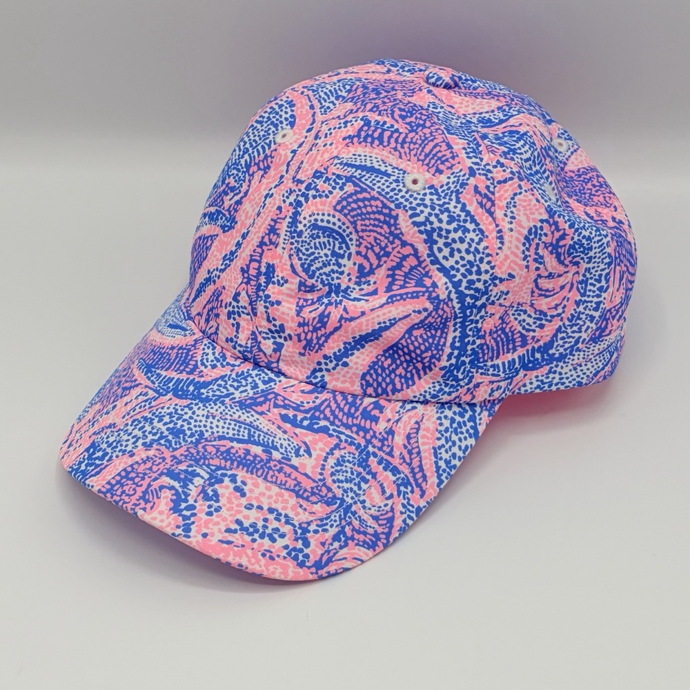 Lilly Pulitzer Adjustable Baseball Cap Map Print Blue Pink White Polyester